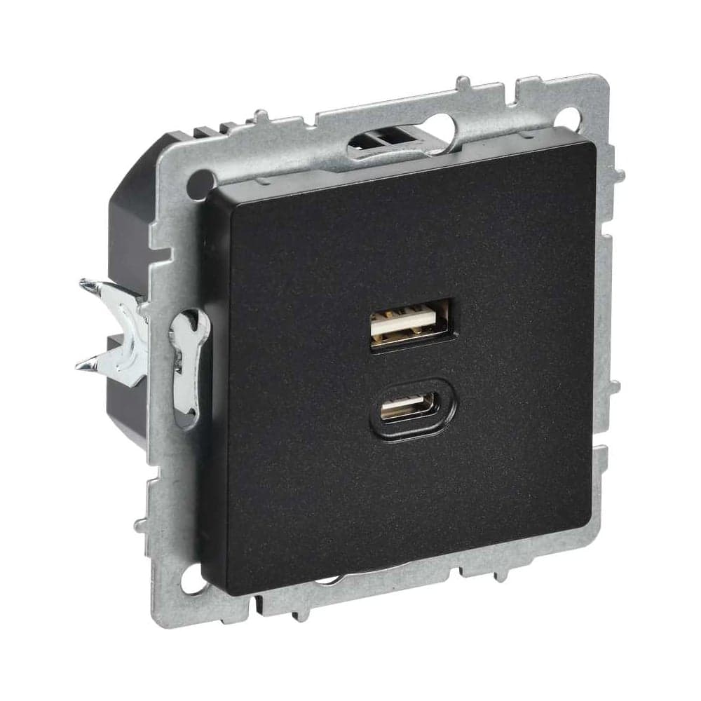Розетка IEK BRITE USB A+C, 45Вт, высокоскоростная зарядка, черный РЮ11-2-БрЧ BR-U22-045-K02
