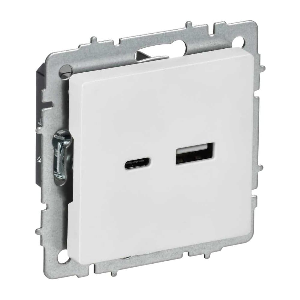 Розетка IEK BRITE USB A+C, 18Вт, арктический белый РЮ11-1-БрАБ BR-U22-018-K91