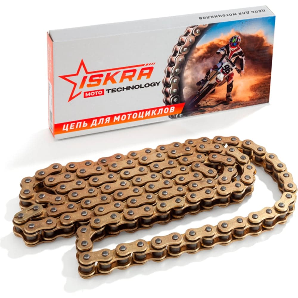 Приводная цепь для мотоцикла ISKRA усиленная (сальниковая X-Ring) GOLD 520-XR-118L, 520XR118L-ISKRA