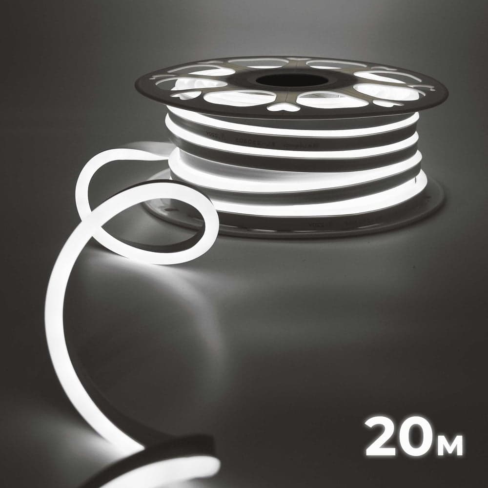 Светодиодная неоновая лента гибкая Baulamp 20м, 220В, 7Вт/м, дневной белый свет, 4000К, IP67 53011