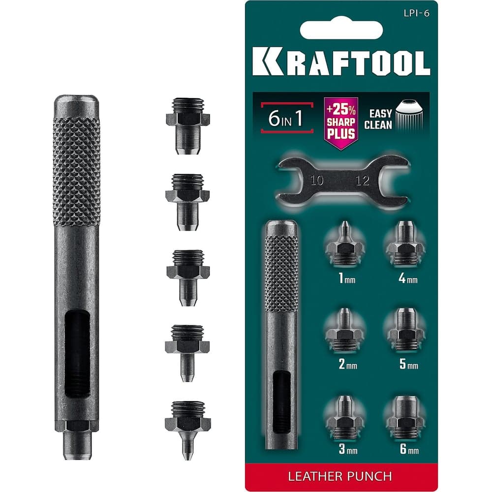 Ударный пробойник для кожи KRAFTOOL LPI-6 с набором насадок 1-6 мм, 22951