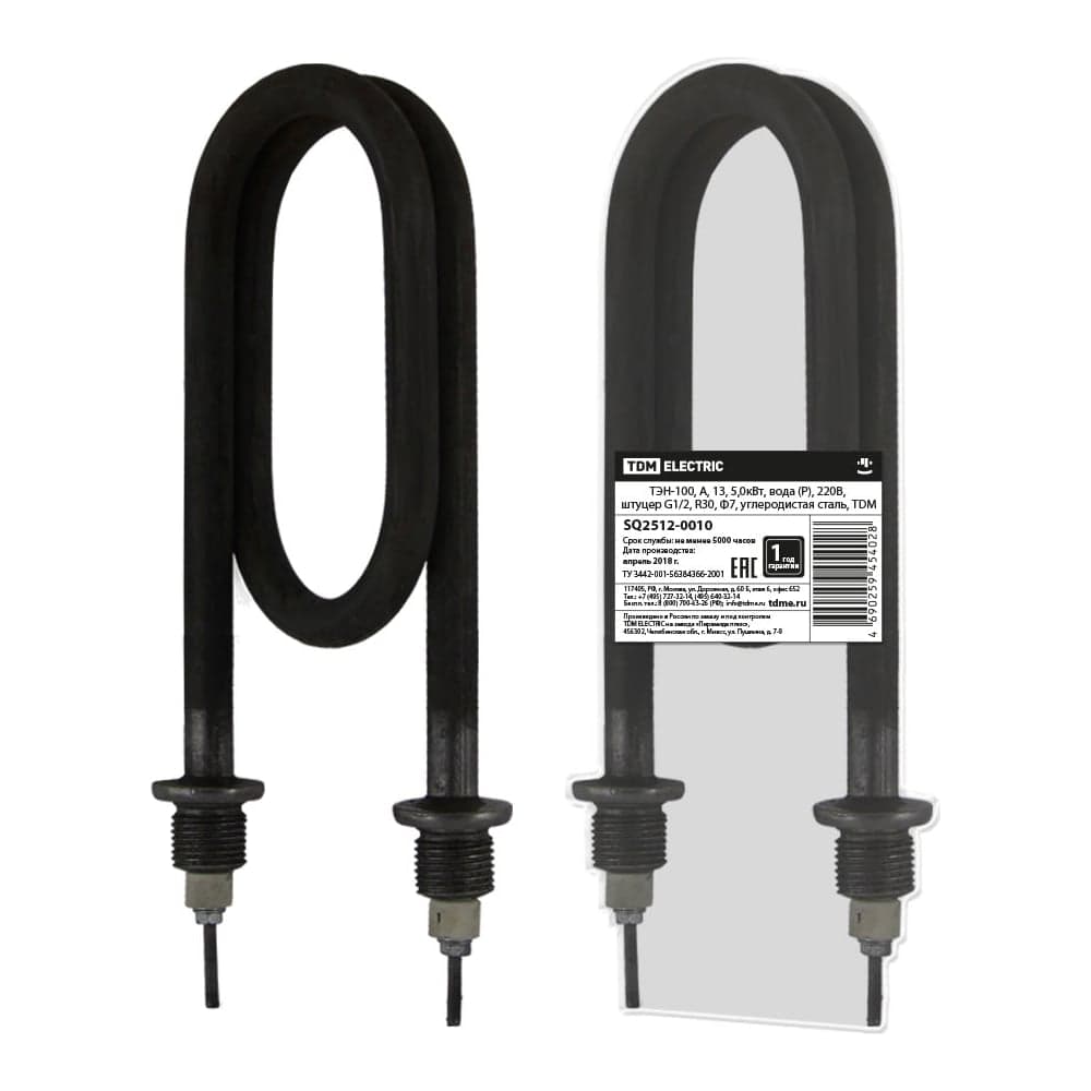 ТЭН TDM ELECTRIC 100, А, 13, 5 кВт, вода (Р), 220В, штуцер G1/2, R30, Ф7, углеродистая сталь SQ2512-0010