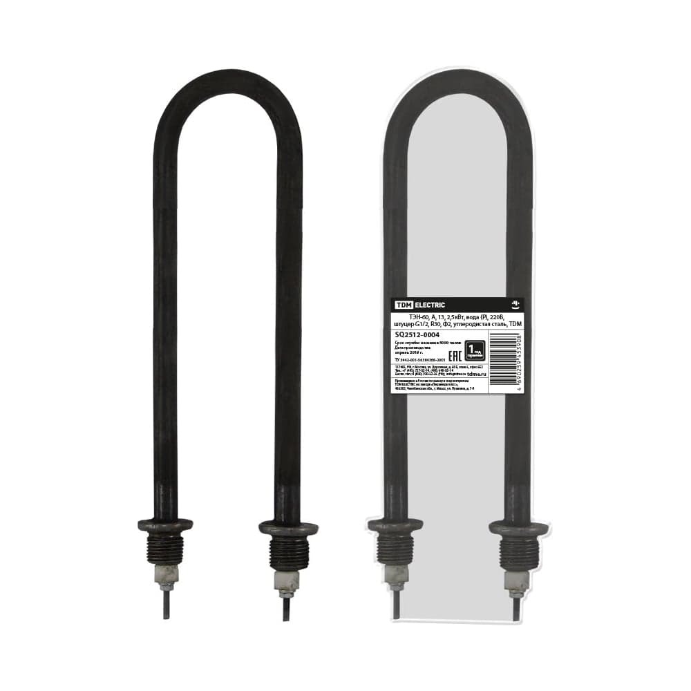 ТЭН TDM ELECTRIC 60, А, 13, 2.5 кВт, вода (Р), 220В, штуцер G1/2, R30, Ф2, углеродистая сталь SQ2512-0004