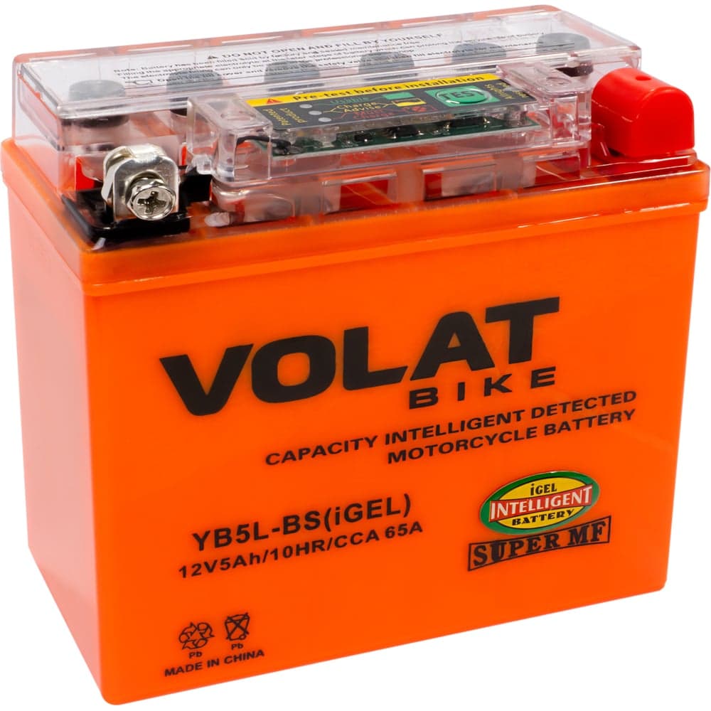 Мотоаккумулятор 12V 5Ah YB5L-BS(iGEL) R+ для мотоцикла, мопеда и скутера, гидроцикла, квадроцикла, снегохода 119х60х129 Volat YB5L-BS(iGEL)