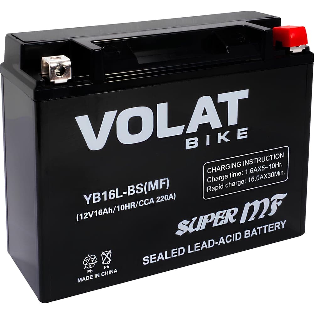 Мотоаккумулятор 12V 16Ah YB16L-BS(MF) R+ для мотоцикла, скутера, гидроцикла, квадроцикла, снегохода и генератора 205x70x162 Volat YB16L-BS(MF)
