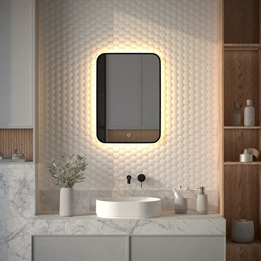 Зеркало с окантовкой и LED-подсветкой DEFESTO 21W, 50x70 см, Сенсорный выключатель, Теплый белый свет AURA DF 2974S