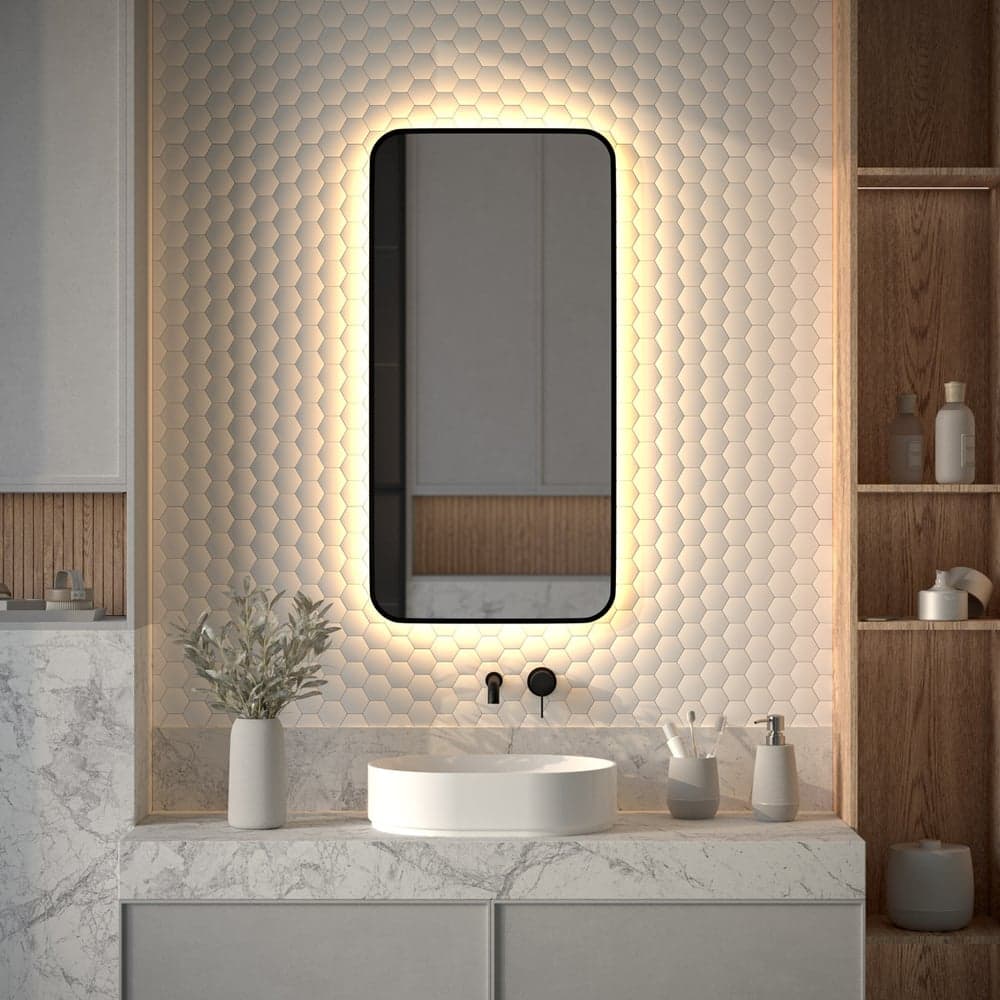 Зеркало с окантовкой и LED-подсветкой DEFESTO 28W (50x100 cm) (Без выключателя) (Теплый белый свет) AURA DF 2975