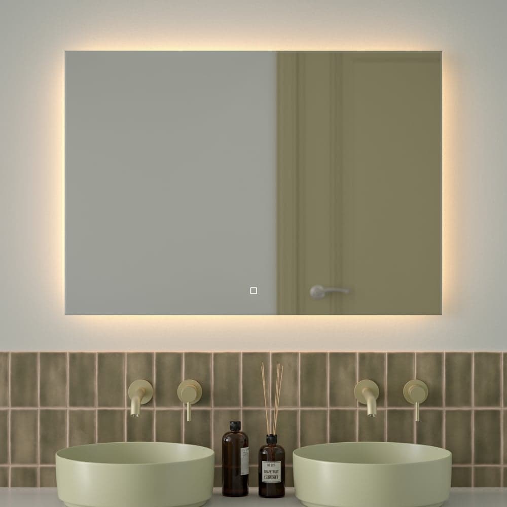 Зеркало с фацетом и LED-подсветкой DEFESTO 32W (100x70 cm) (Сенсорный выключатель) (Теплый белый свет) GLOW DF 2519SH