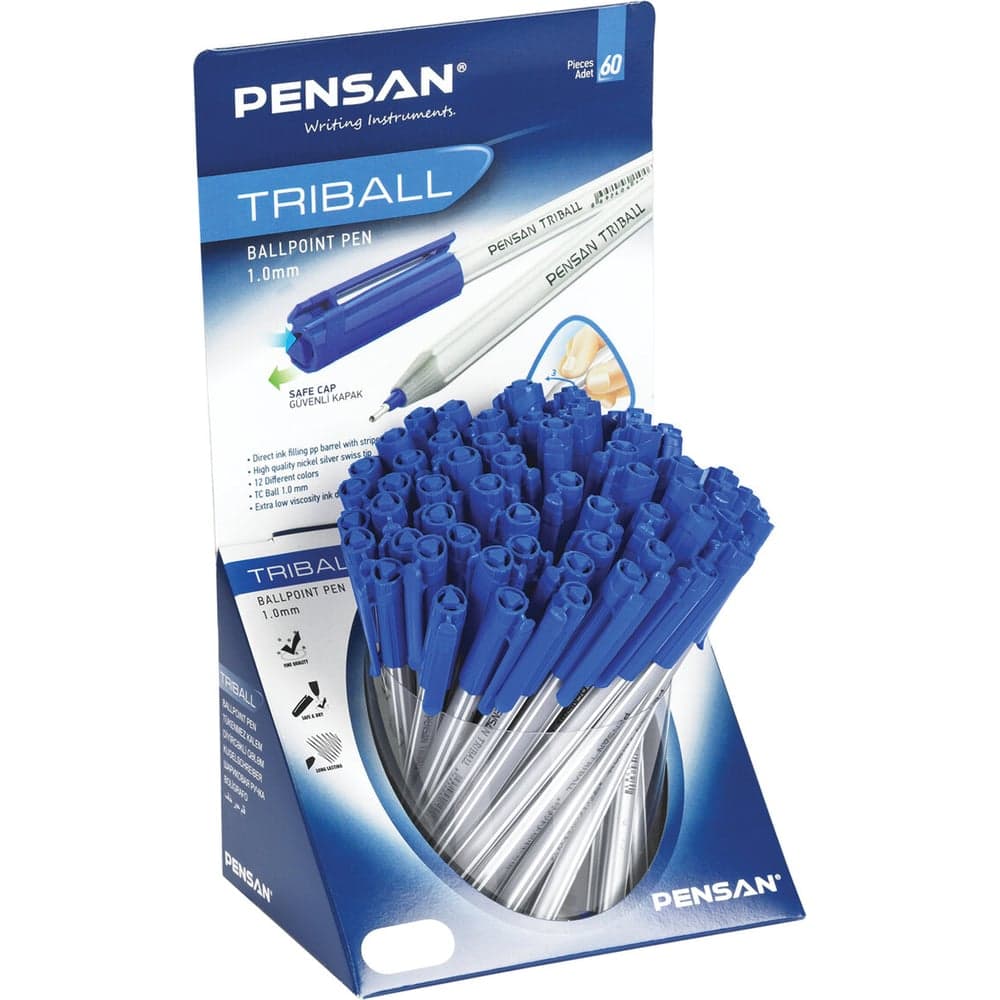 Ручка шариковая масляная Pensan Triball, СИНЯЯ, КОМПЛЕКТ 60 шт., ДИСПЛЕЙ, трехгранная, 1мм, линия 0,5мм, 1003/S60 Pensan 143431