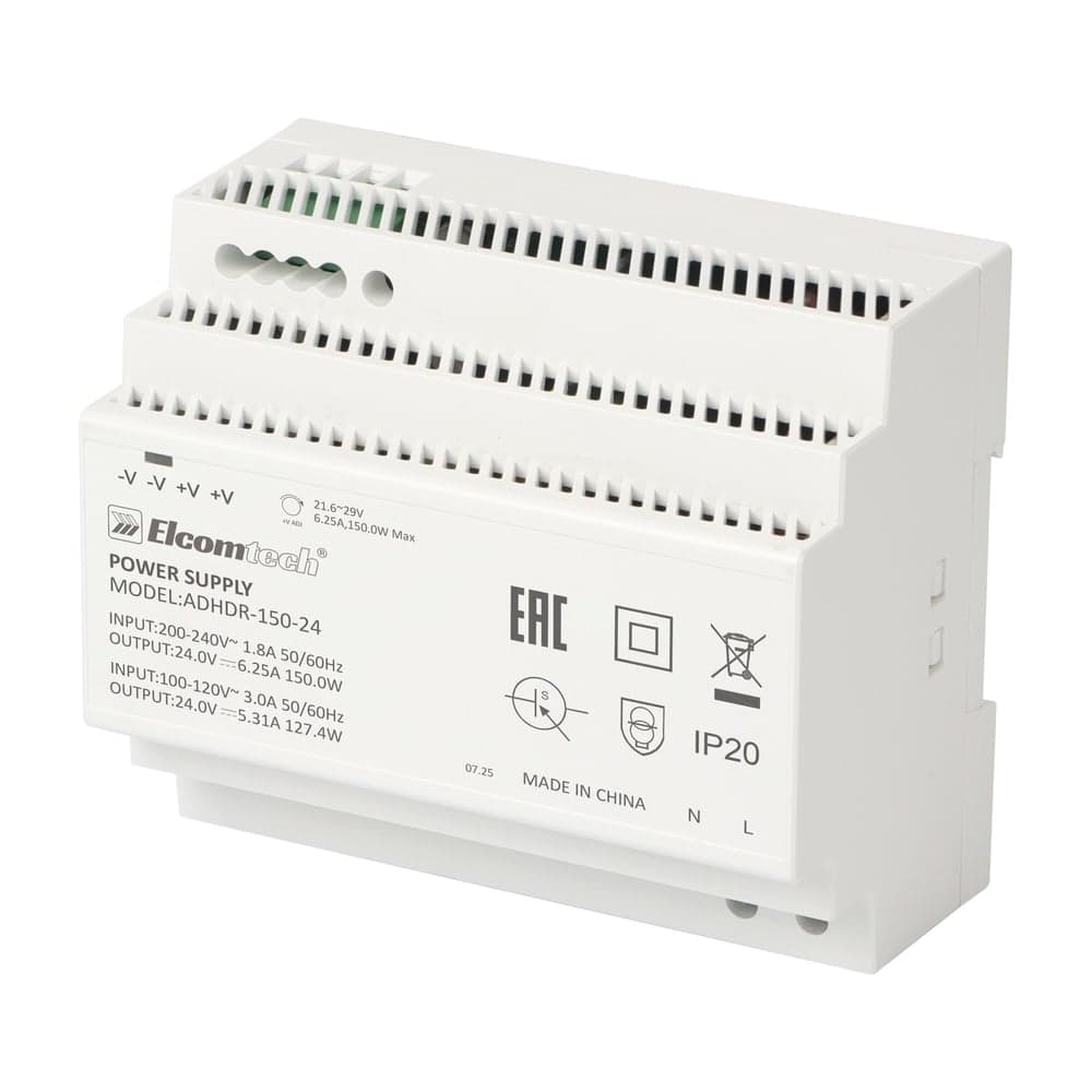 Блок питания на DIN рейку ELCOMTECH AC/DC 150W вход 100-240V,выход 24V 6,25A ADHDR-150-24 УТ-00035150