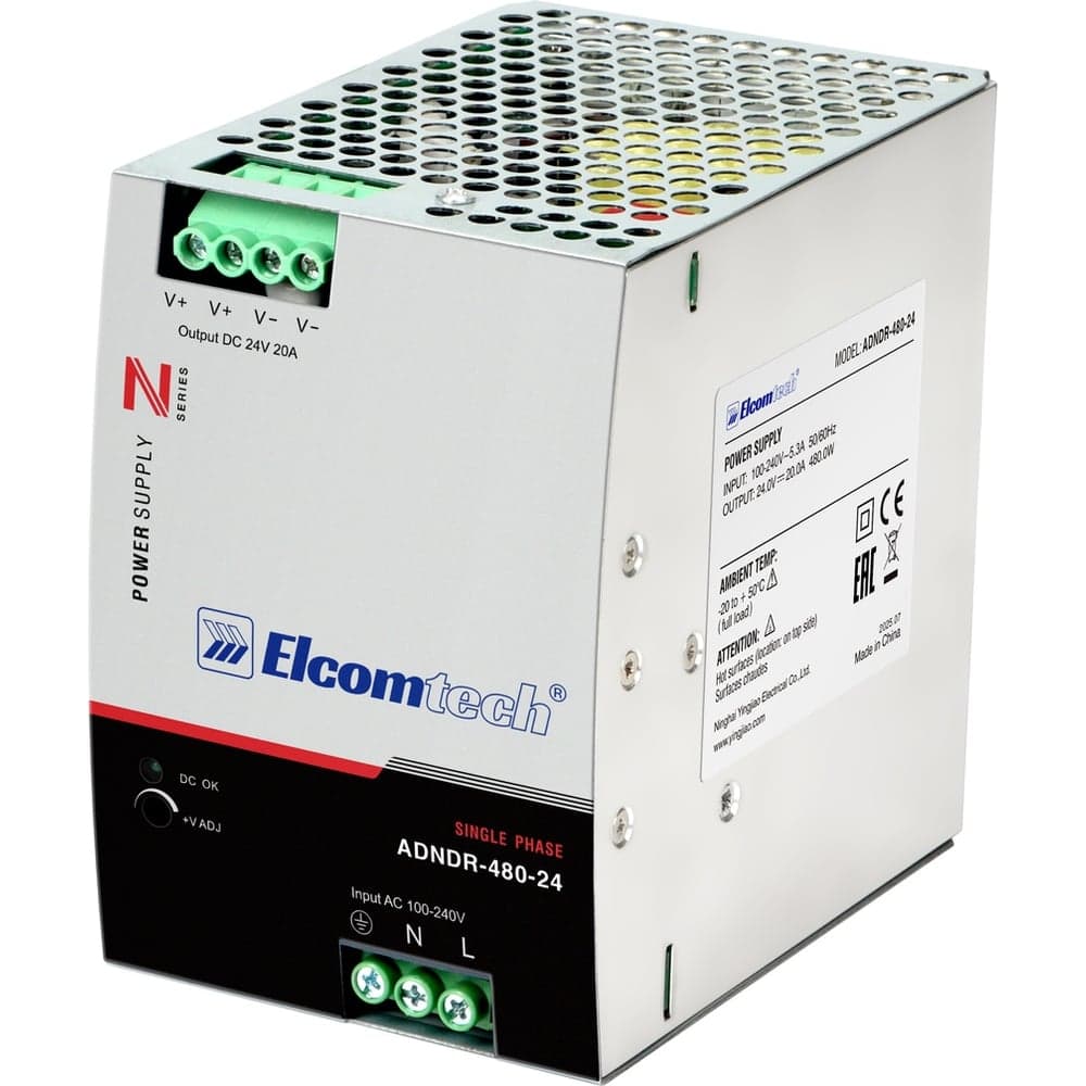 Блок питания на DIN рейку ELCOMTECH AC/DC 480W вход 100-240V,выход 24V 20A ADNDR-480-24 УТ-00035162