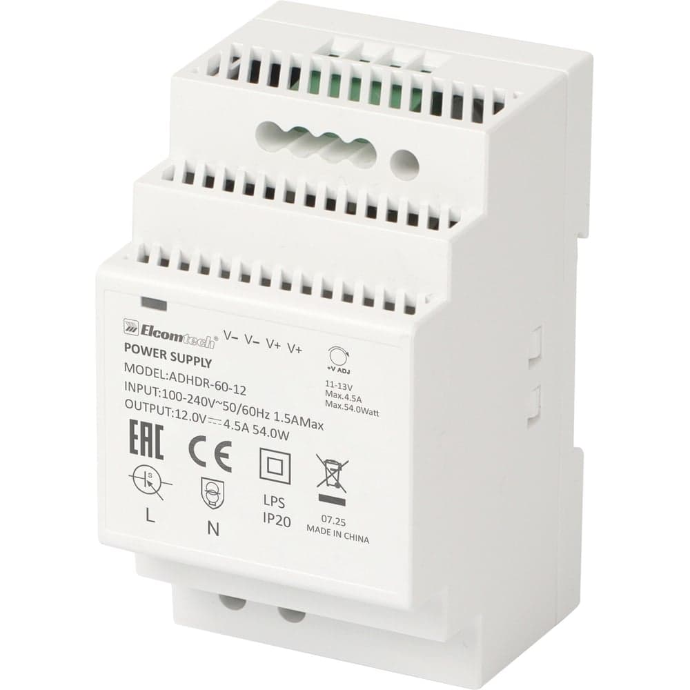 Блок питания на DIN рейку ELCOMTECH AC/DC 54W вход 100-240V выход 12V 4.5A ADHDR-60-12 УТ-00035147