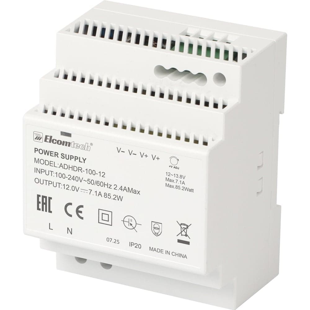 Блок питания на DIN рейку ELCOMTECH AC/DC 85W вход 100-240V,выход 12V 7,1A ADHDR-100-12 УТ-00038955