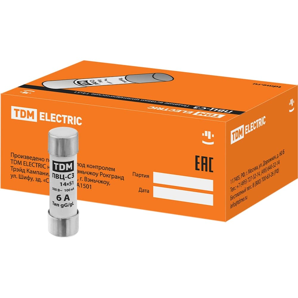Плавкая вставка TDM ELECTRIC ПВЦ-С3 14х51 6А SQ0729-0014