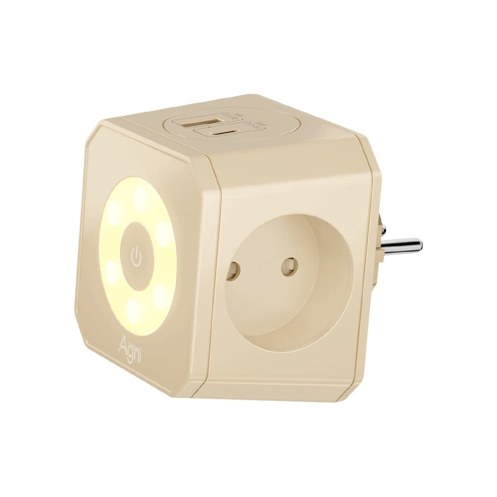Разветвитель AGNI на 3 розетки, ночник, 1 USB 18 Вт + 1 Type-C 20 Вт, слоновая кость TP-WJ2U3E TP-WJ2U3E-L-ivory