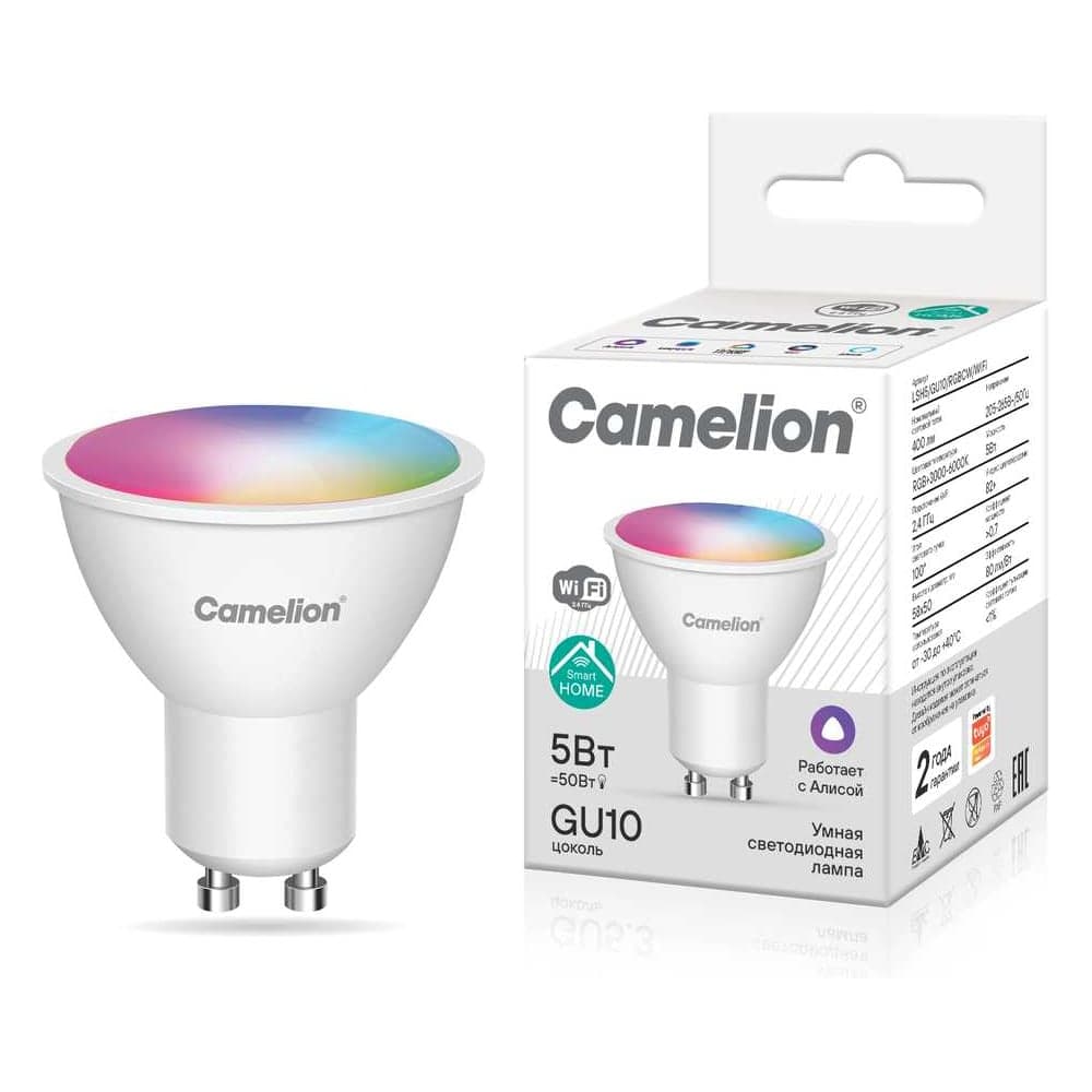 Лампа светодиод. 5Вт GU10 RGB+DIM+CW 220В WiFi Smart Home LSH5/GU10/RGBСW/WIFI Camelion 15948