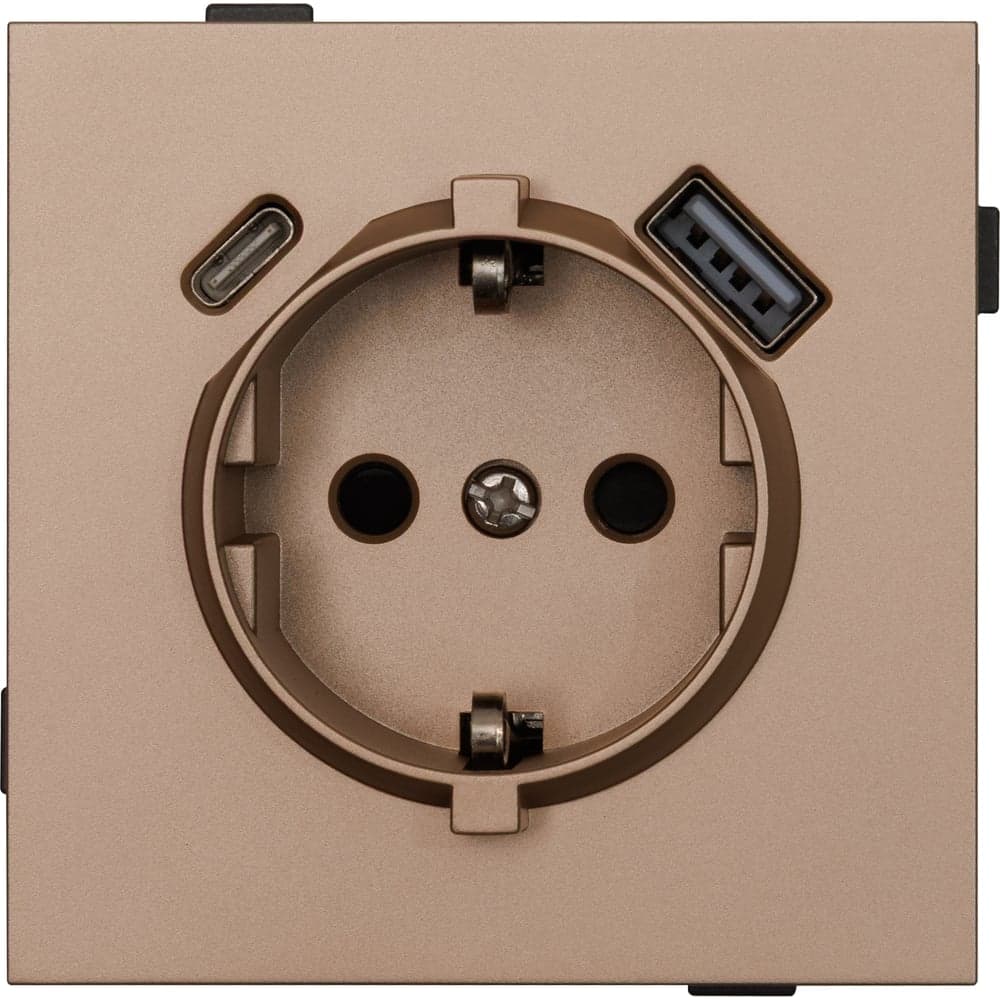 Одноместная USB/TYPE-C розетка ALTECH ENCORE 1SUCY скрытого монтажа с заземлением и шторками шампань механизм 07360