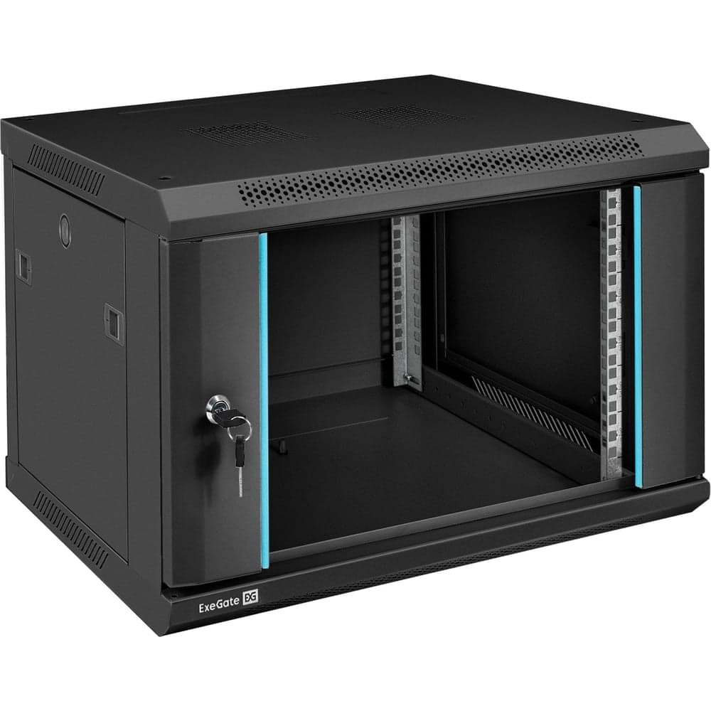 Шкаф телекоммуникационный ExeGate 19 настенный 6U EC-WM-6U.450.G.BLACK 19”, 6U, 600x450x370mm ШхГхВ, передняя дверь закаленное стекло, съемные боковые панели 298605