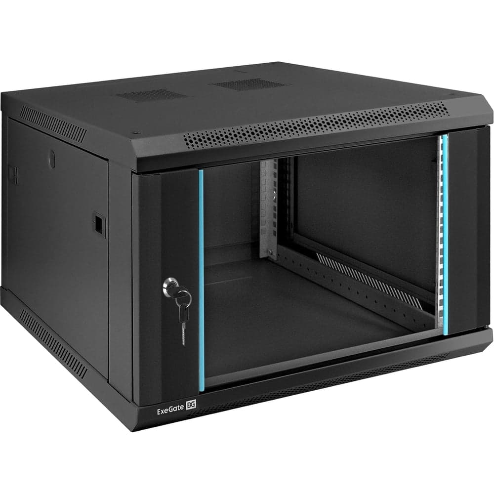 Шкаф телекоммуникационный ExeGate 19 настенный 6U EC-WM-6U.600.G.BLACK 19”, 6U, 600x600x370mm ШхГхВ , передняя дверь закаленное стекло, съемные боковые панели 298606