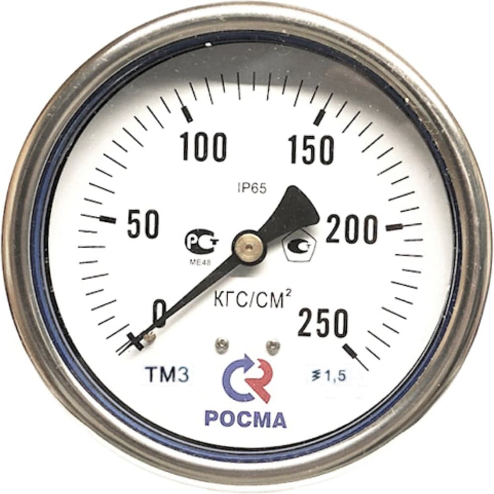 Манометр РОСМА ТМ-320Т.00 осевой, 0-25кгс/см2, М12х1.5 1.5, ДК63мм, виброустойчивый, сухой D070-03735