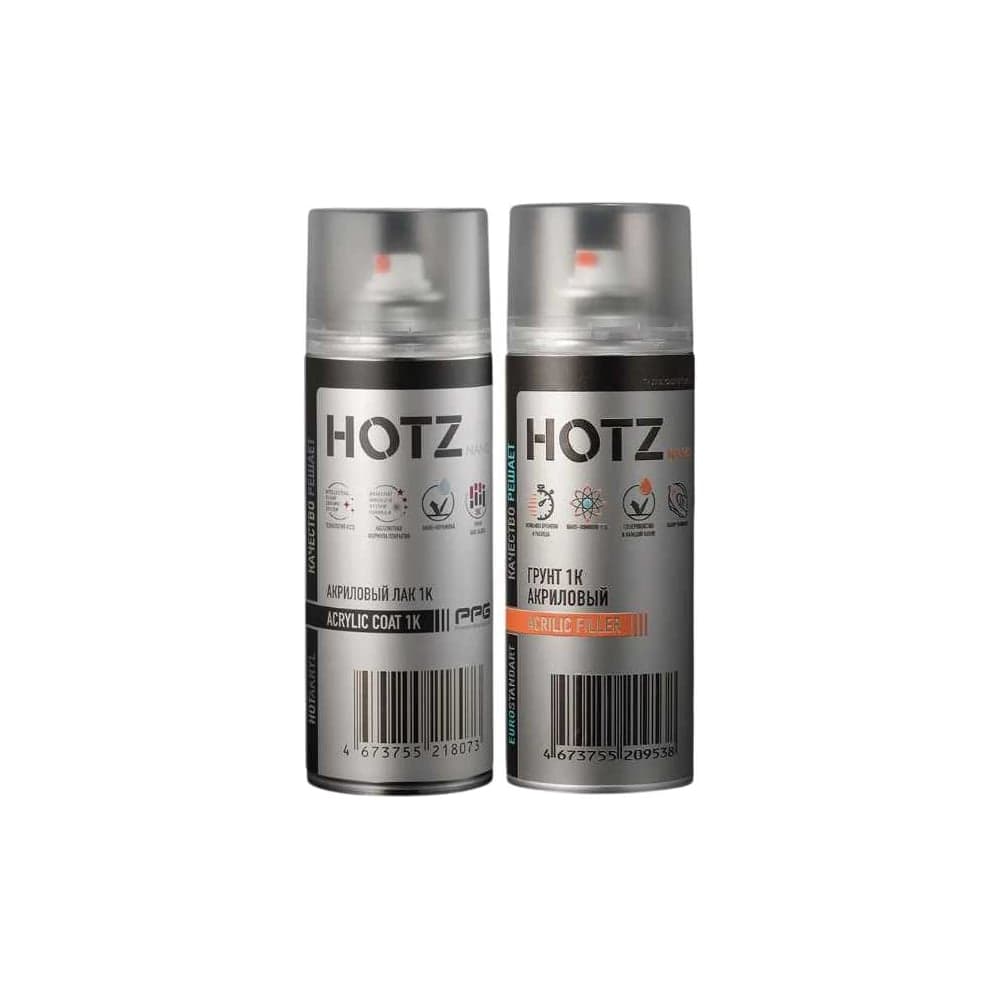 Грунтовка для автомобиля HOTZ1K акриловый, серый, 520 мл + лак автомобильный 1040 мл 4673755223381