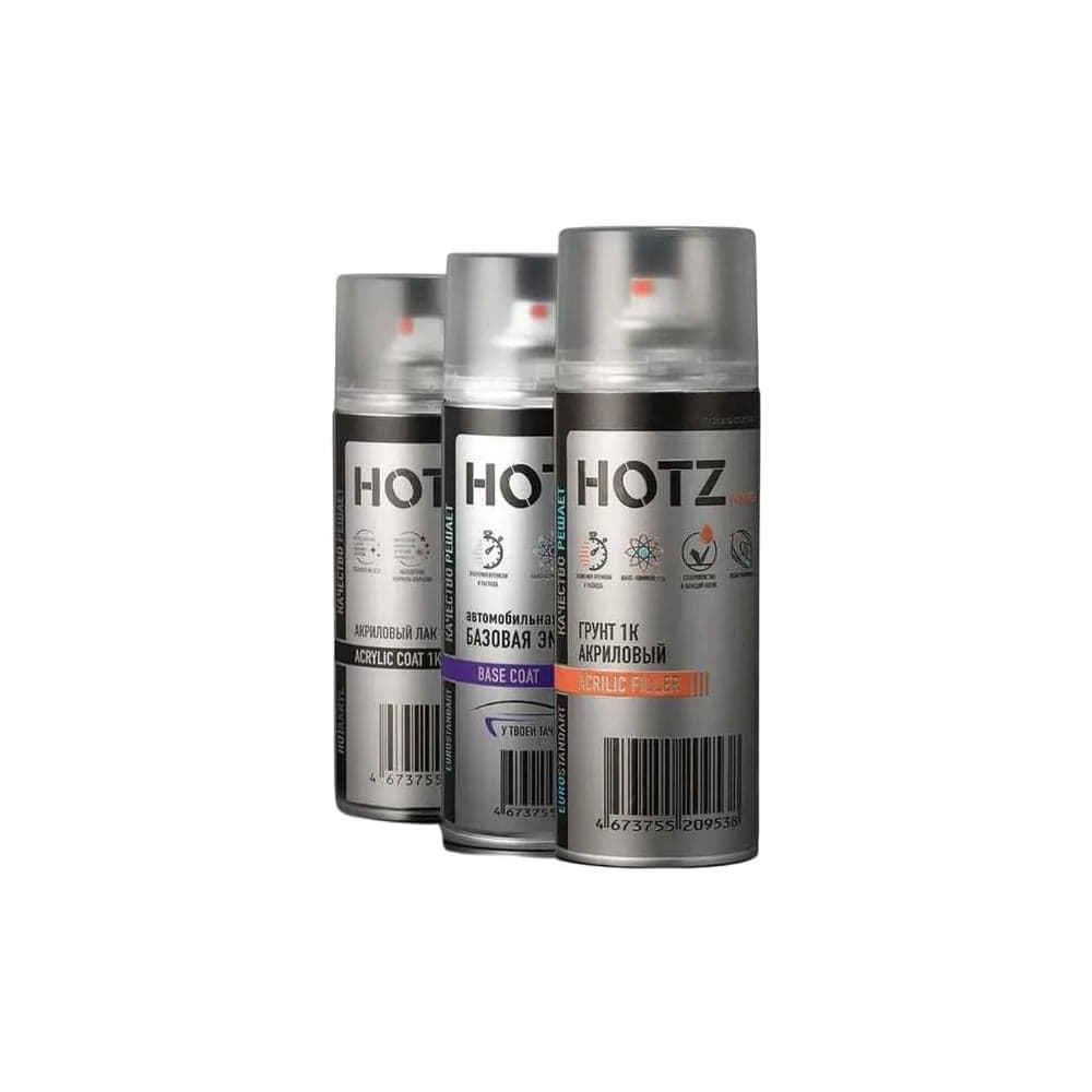 Комплект аэрозольный HOTZ Снежная королева BASF 690 металлик 1K: Акриловый грунт Светло-серый 520мл + Акриловый лак 520мл + Автоэмаль 520мл 4673755223305