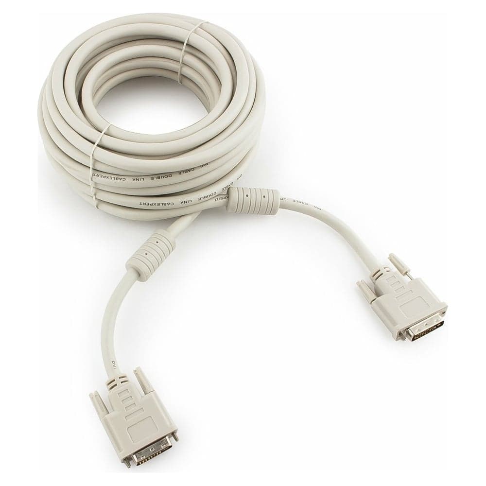 Кабель Cablexpert DVI-D dual link 25M/25M, экран, феррит.кольца, медь, 10м, серый, пакет, CC-DVI2-10M