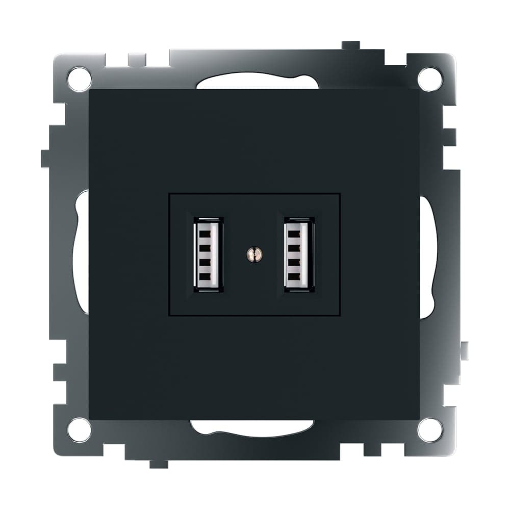 2-местная USB розетка STEKKER механизм, 250В, 2,4А, серия Катрин, GLS10-7115-05, черный 39616