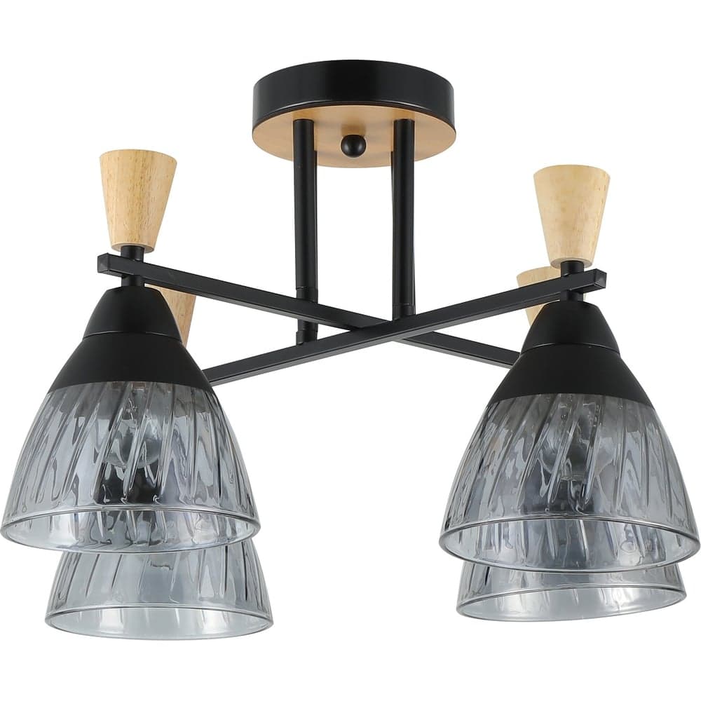 Люстра Schaffner 4xE27/40W (47*47*29) Traccia 4535-4 BK+WOOD