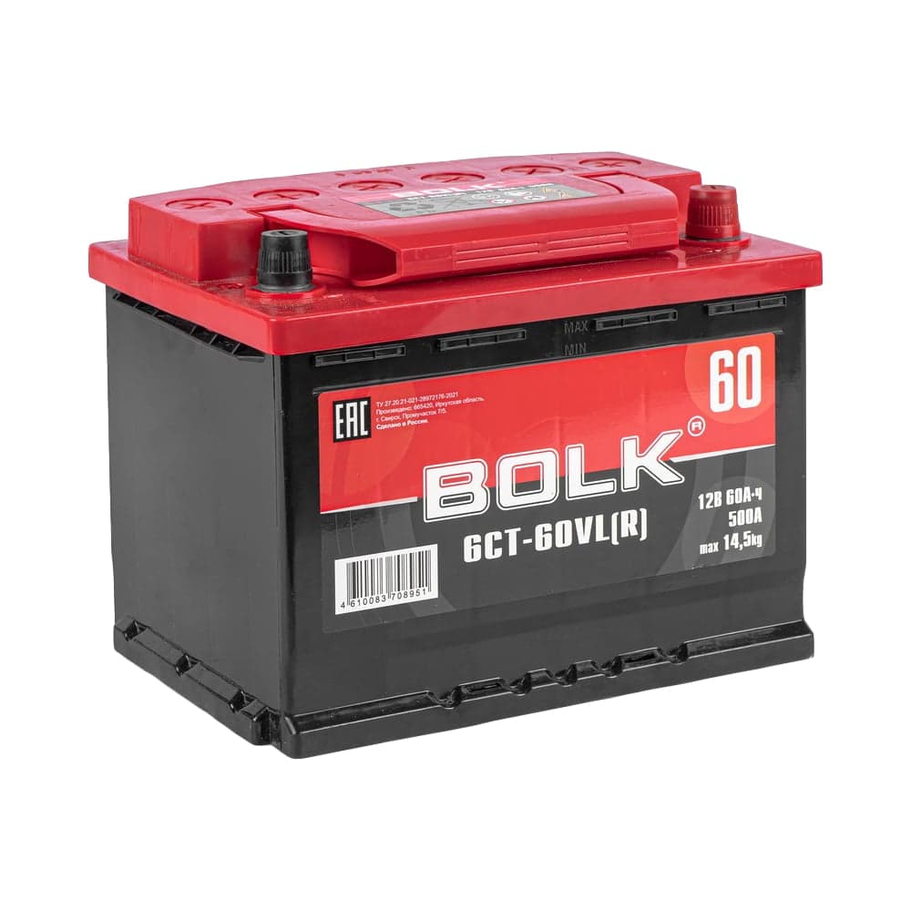 Аккумулятор BOLK Standart 60 А/ч обратный R+ 242x175x190 L2 EN 500 А B 60-3-R