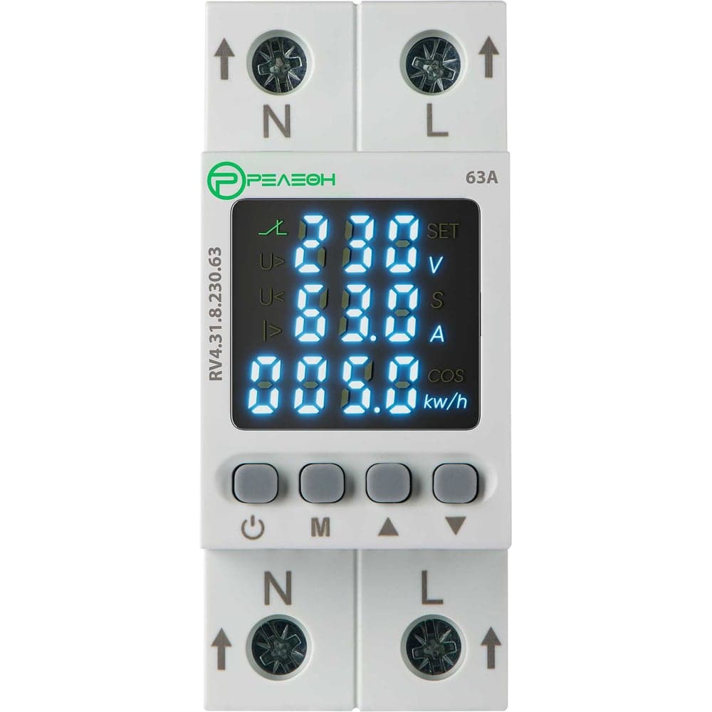 Реле контроля напряжения и тока со счетчиком Релеон 1L, 230В AC, 1НО, 63А, RV431823063