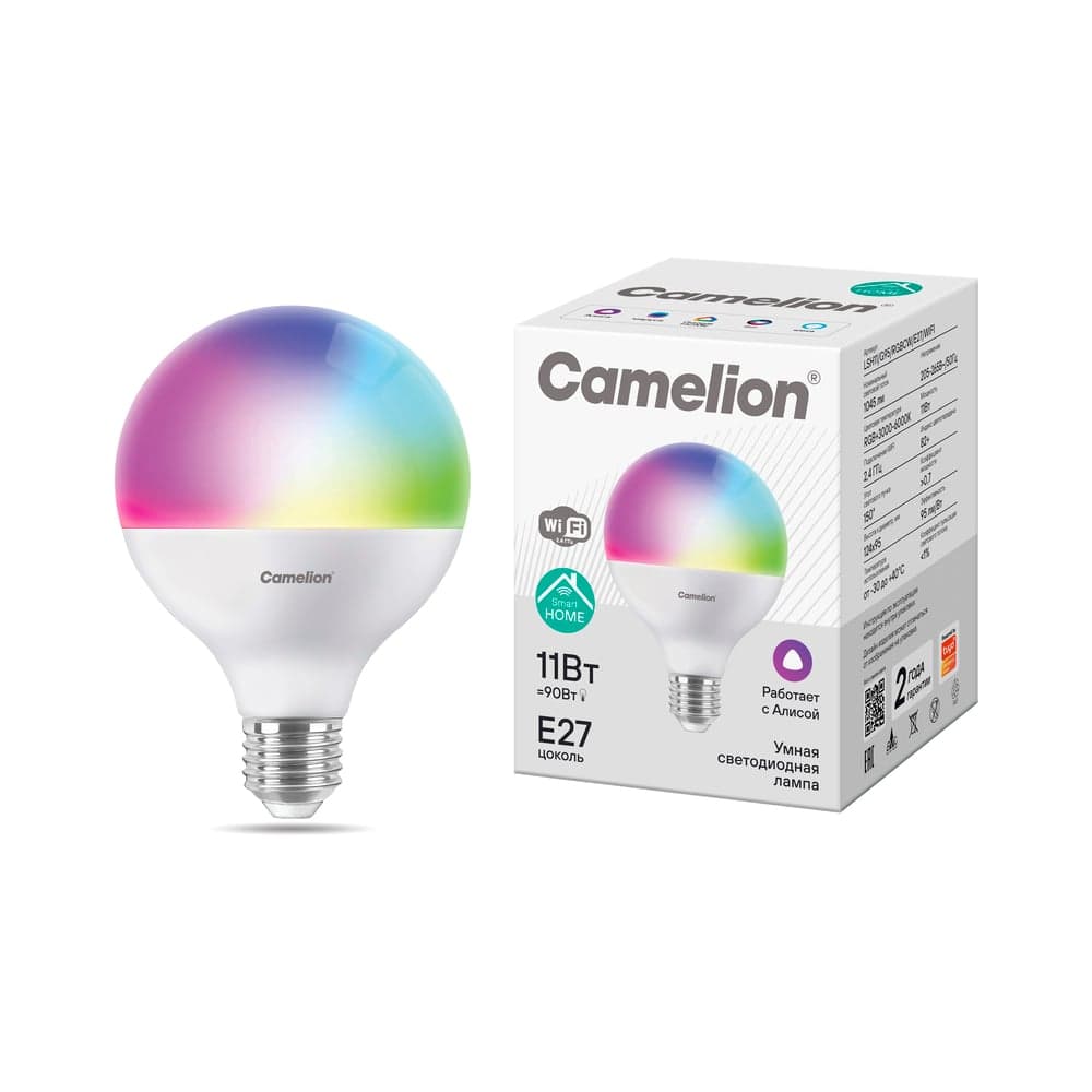Умная лампа Camelion Smart Home LSH11/G95/RGBСW/Е27/WIFI (11Вт Е27 RGB+DIM+CW 220В WiFi) 16010