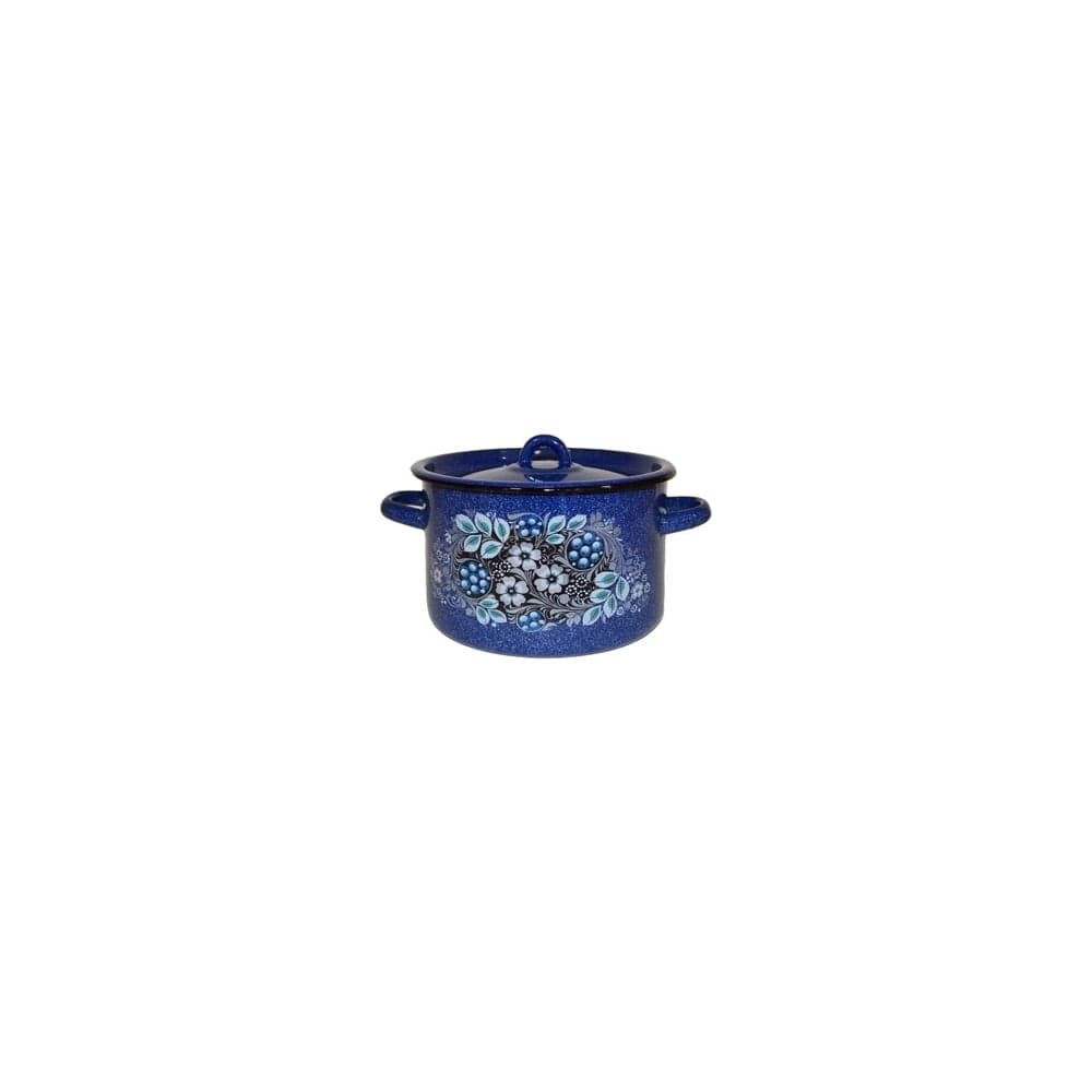 Эмалированная кастрюля СТАЛЬЭМАЛЬ цилиндрическая, 2.9 л, синий с зерном, голубика ПС6932