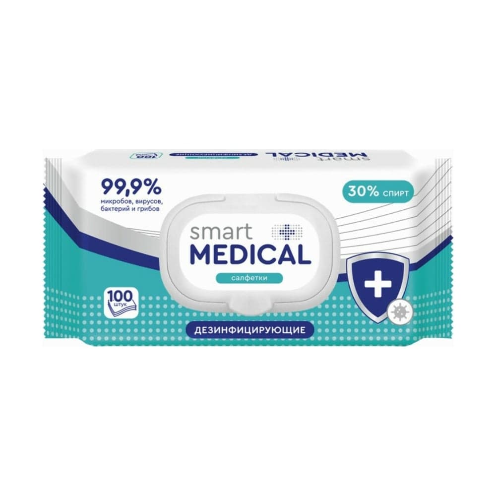 Дезинфицирующие салфетки Smart Medical №100 с пластиковым клапаном 72029