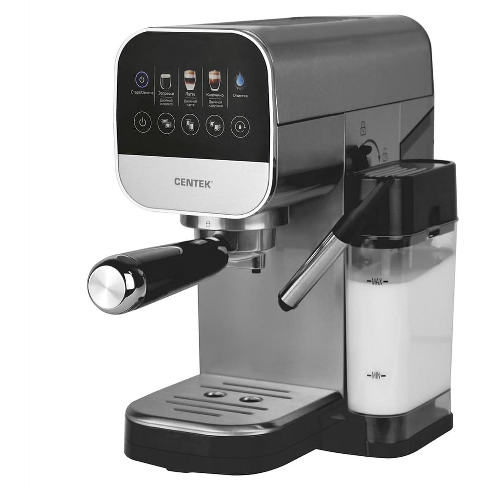 Кофеварка Centek CT-1172 3 в 1, эспрессо 20 Бар + капучино + латте, 0,9 л + 0,4 л, 1350 Вт, сенсорное управление, LED-дисплей CT-1172
