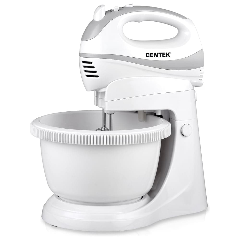 Миксер Centek с чашей белый/серый, 320Вт, 3.5л, 5 скоростей+турбо, взбивание/замешивание CT-1106
