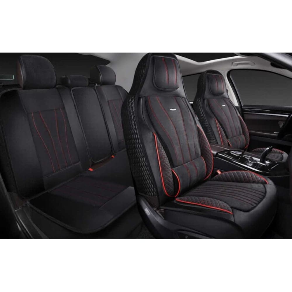 Накидки 5D PSV Vektor Alcantara Sport (Черный/Отстрочка Красная), комплект на весь салон, алькантара 138684