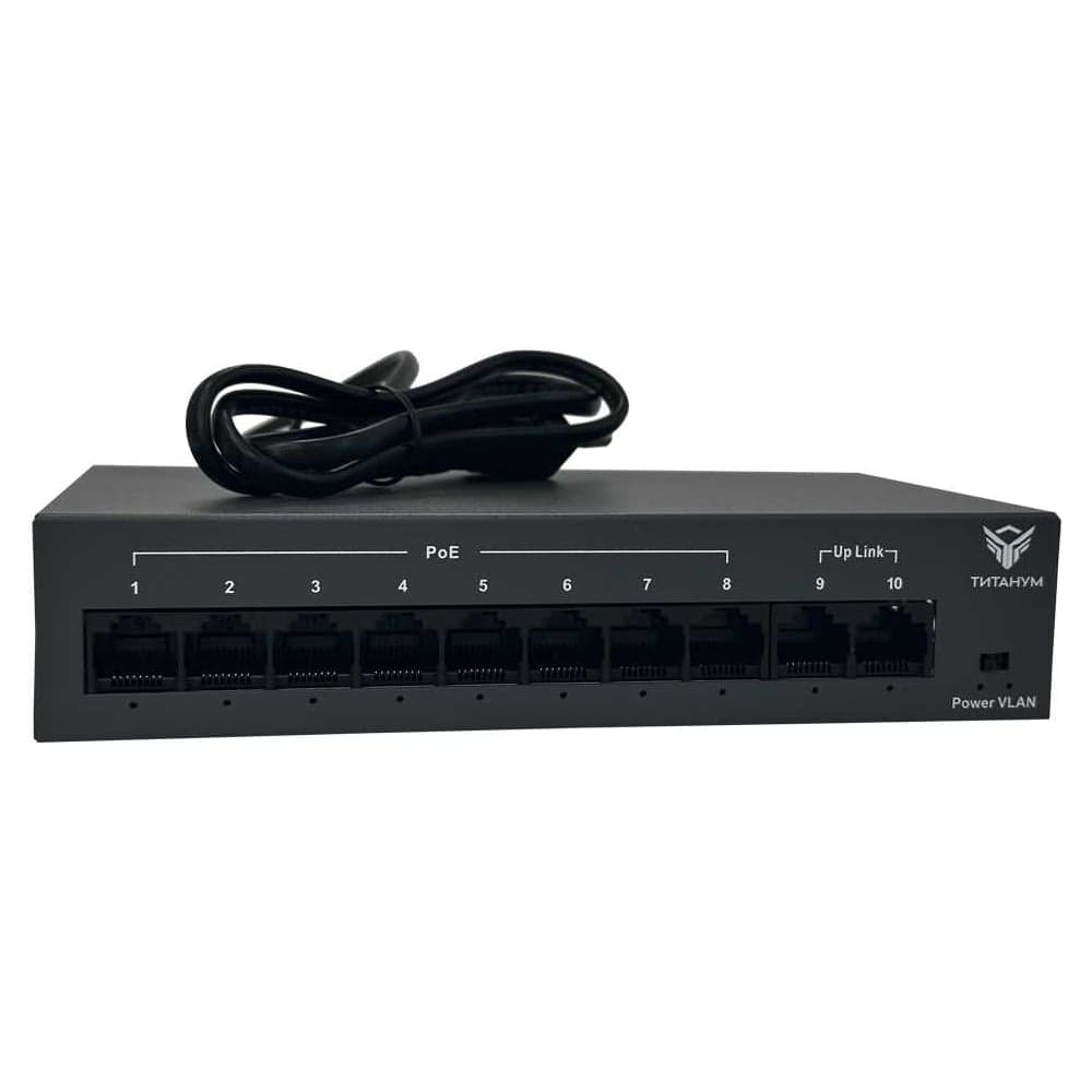 Коммутатор неуправляемый ТИТАНУМ TM082-02, 8 RJ45 10/100 Мбит/с PoE + 2 Uplink 10/100 Мбит/с (96 Вт), ЭТ-00000011