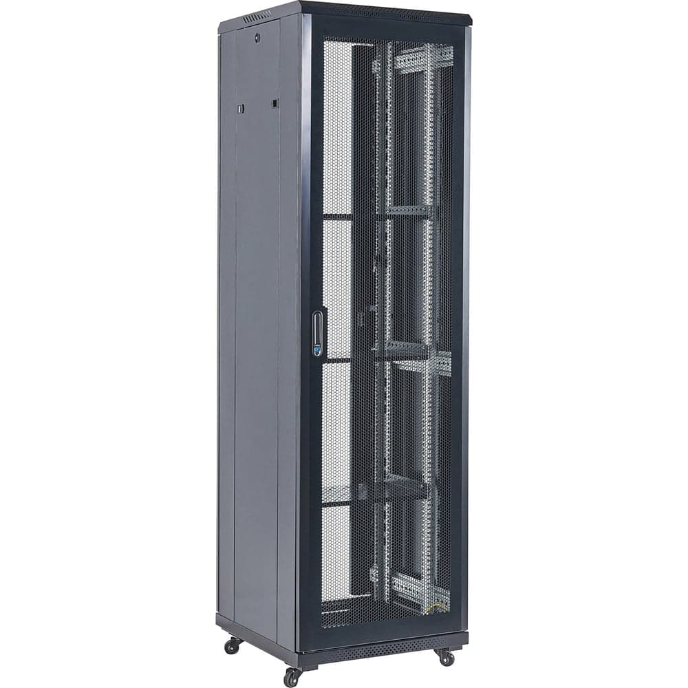 Шкаф телекоммуникационный напольный REXANT 19 18U 600x600мм, дверь перфорация, разборный, черный (RAL 9005) 04-1866-232
