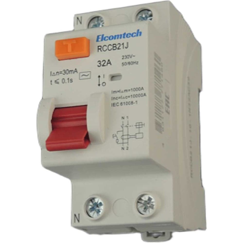 Устройство защитного отключения ELCOMTECH RCCB21J-10-1N32AC30 Модульное УЗО 1P+N 32A 30mA Type AC 2х модуль УТ-00039003