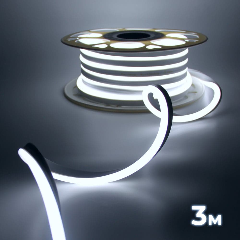 Светодиодная неоновая лента гибкая Baulamp 3м 220В 7Вт/м холодный белый свет 6500К IP67 53046