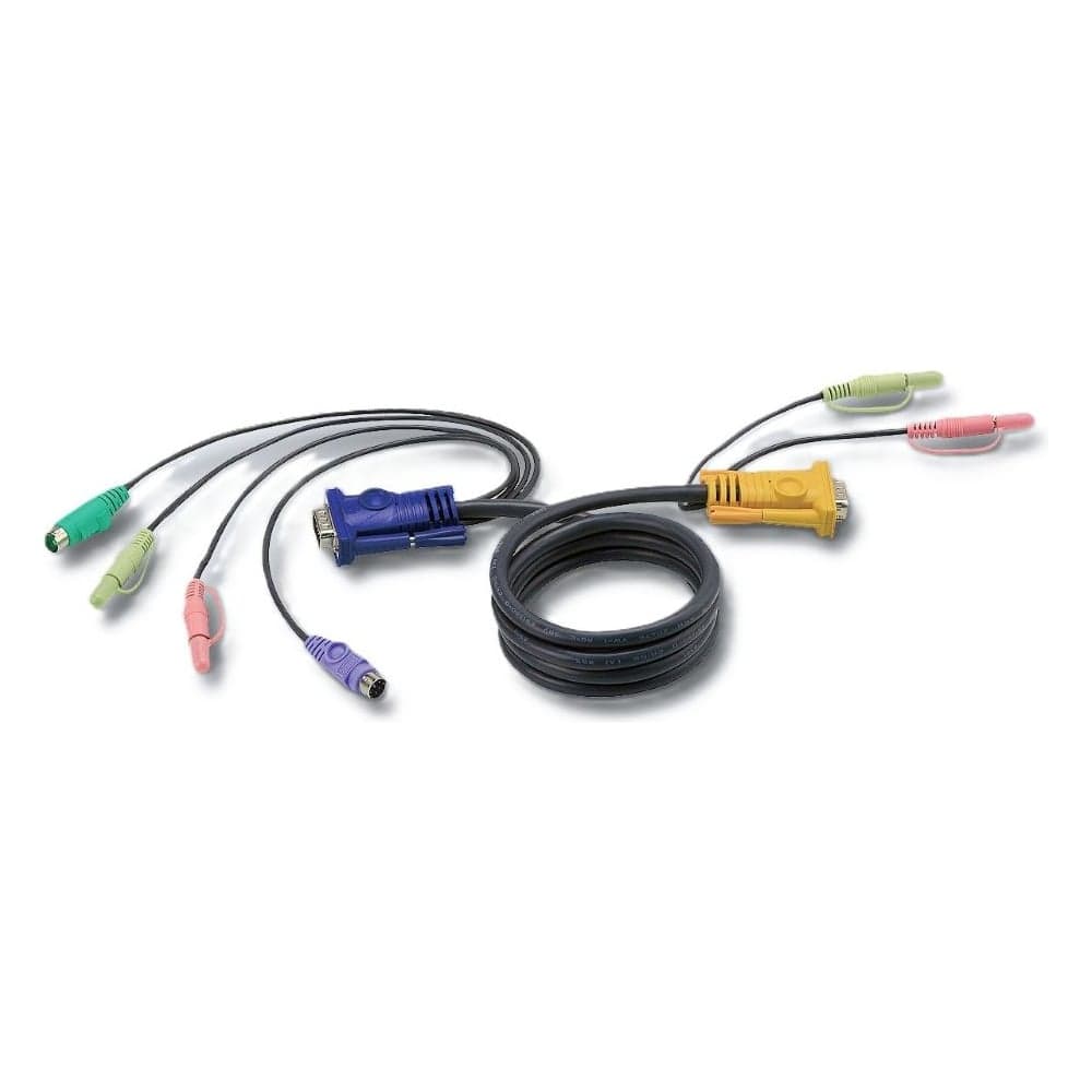 Кабель ATEN монитор+клавиатура+мышь PS/2+аудио, SPHD15+2xRCA= HD DB15+2x6Mini-Din+2xRCA, Male, 8+2x6+2x2 проводов, опрессованный, 1.8 м, черный 2L-5302P