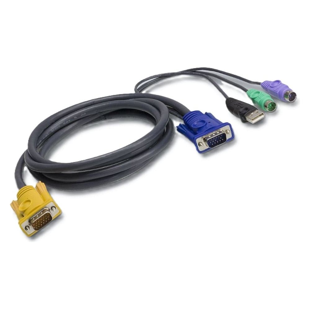 Кабель ATEN монитор+клавиатура+мышь USB/PS2, SPHD= HD DB15+USB A-Тип+2x6MINI-DIN, Male-4xMale, 8+8 проводов, опрессованный, 1.8 м, черный 2L-5302UP
