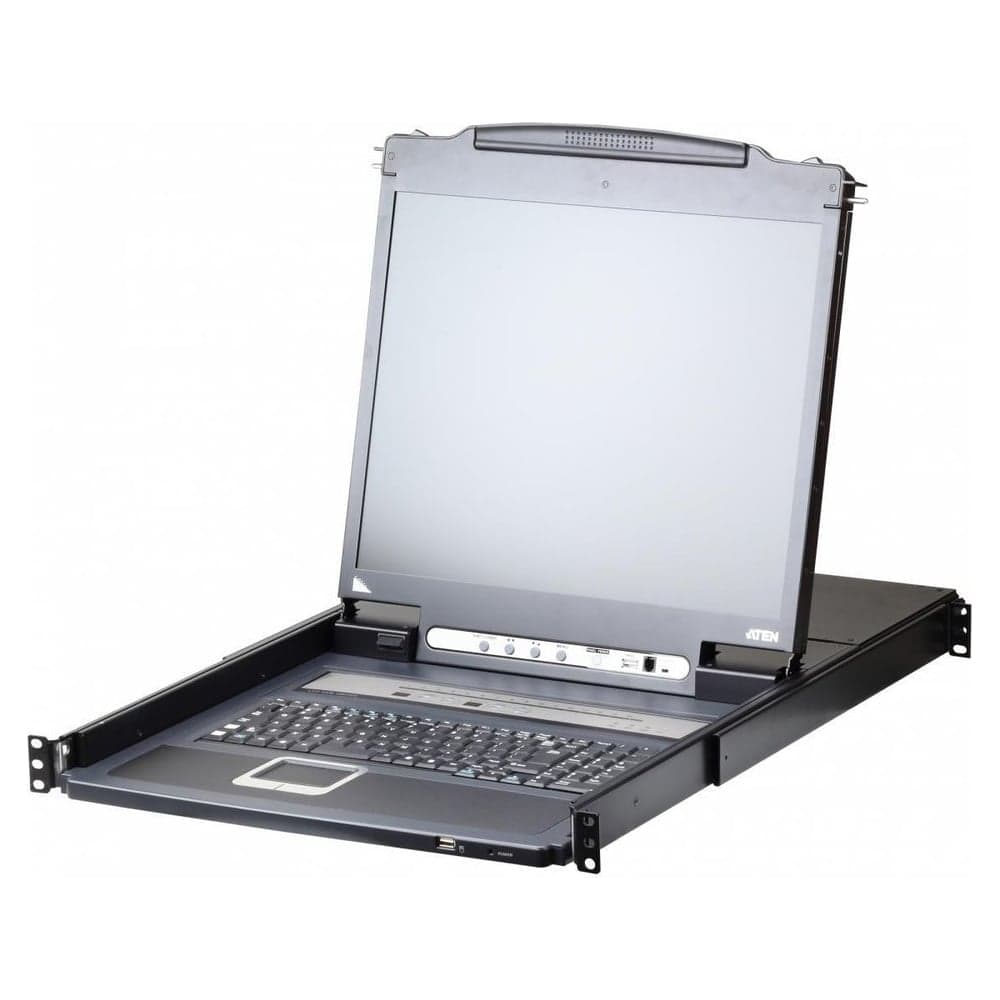Переключатель ATEN KVM 1 local user PS2/USB/VGA консоль LCD 19+32 IP user = 16 cpu PS2/USB+VGA, с KVM-шнурами USB 2x1.8м., 1280x1024, CL5716IN-ATA-RG