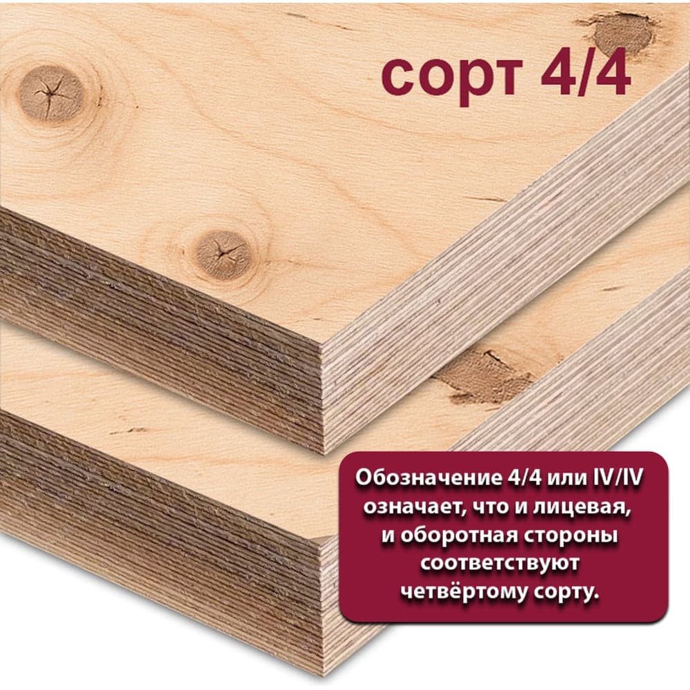 Фанера ФК березовая MW 24 мм, 1 лист 1525x760 мм, сорт IV/IV (НШ) ФК-Б-НШ-4/4-24-1525-760