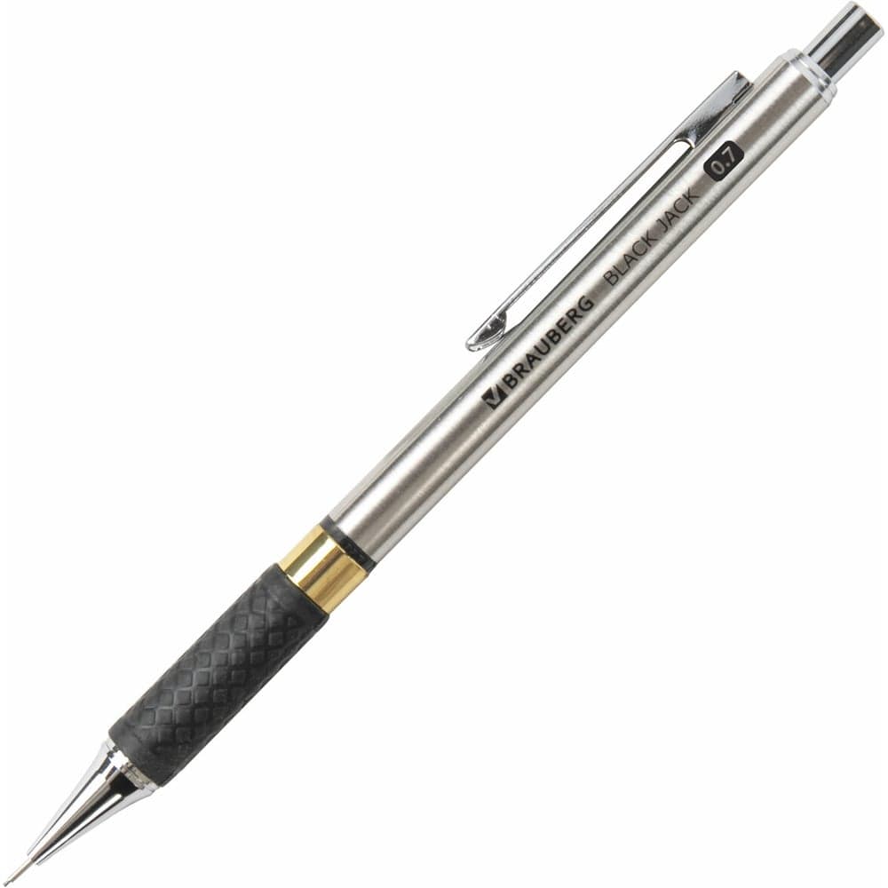 Механический карандаш BRAUBERG Black Jack металлический корпус, резиновый грип, ластик, 0,7 мм 180467