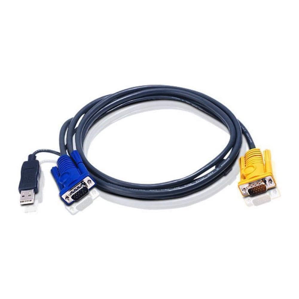 Кабель монитор+клавиатура+мышь ATEN USB, SPHD15= HD DB15+USB A-Тип, Male-2xMale, 8+4 проводов, опрессованный, 1.8 м, черный 2L-5202UP