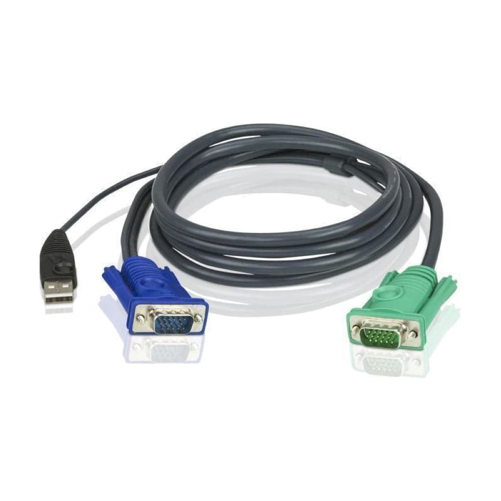Кабель монитор+клавиатура+мышь ATEN USB, SPHD15= HD DB15+USB A-Тип, Male-2xMale, 8+4 проводов, опрессованный, 1.2 м, черный 2L-5201U