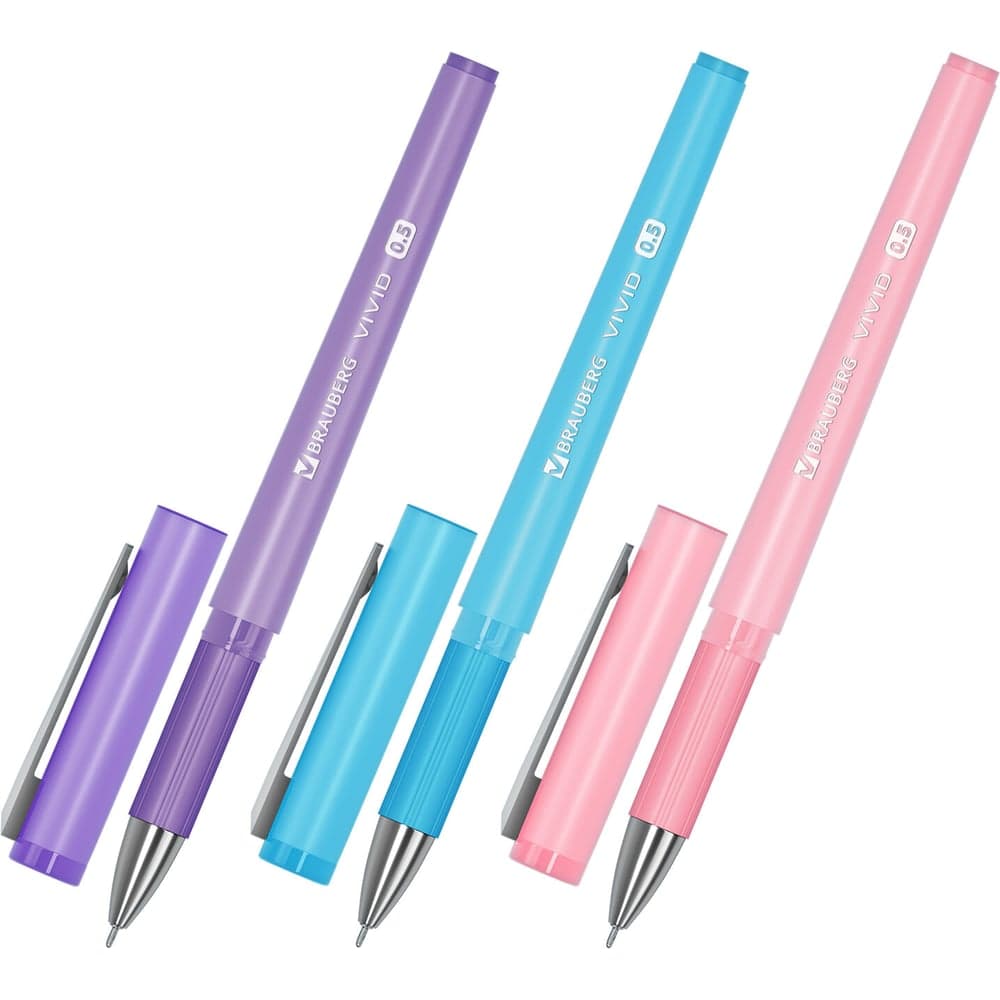 Ручка гелевая BRAUBERG с грипом VIVID PASTEL,СИНЯЯ, КОМПЛЕКТ 24 шт., корпус ассорти, узел 0,5мм, линия 0,35мм, 144539