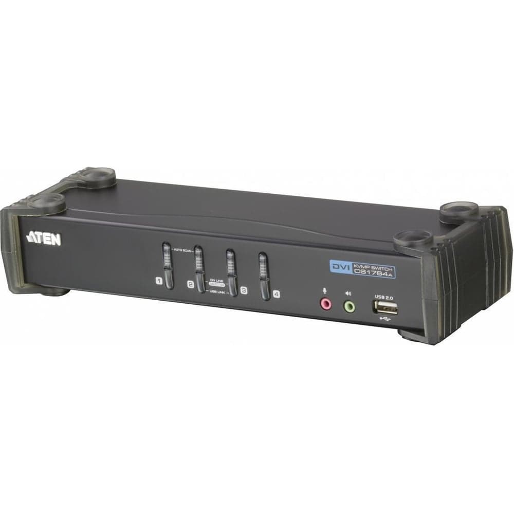 Переключатель ATEN KVM switch, DVI+KBD+MOUSE, 1 4 cpu/блока/порта/port USB, c KVM-шнурами USB 4х1.8 м CS1764A-AT-G